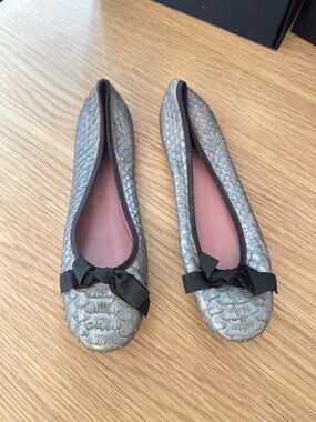 Alaïa Silver Snakeskin Bow Detail Ballet Flat Size 38